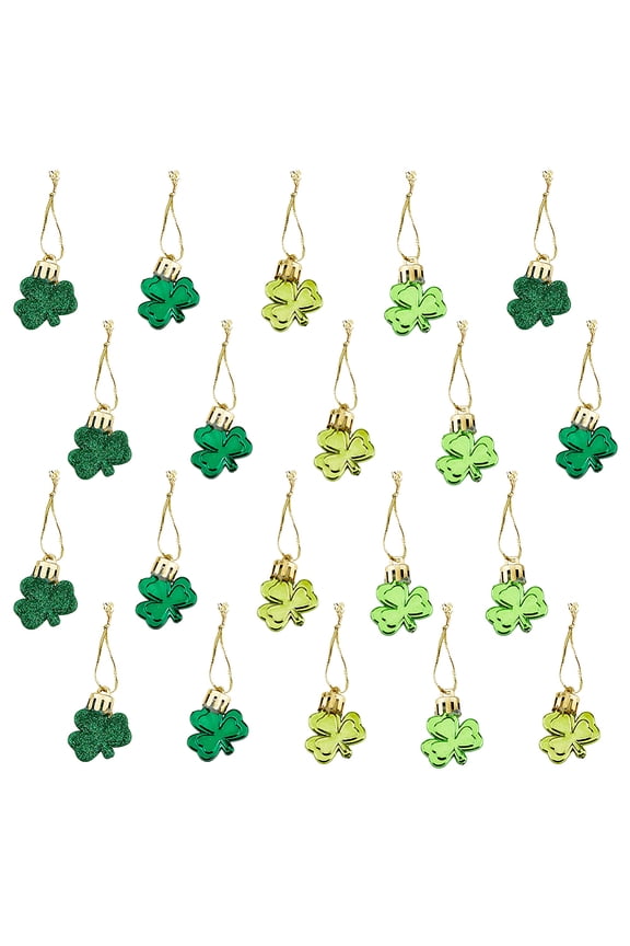 1 Box 40Pcs 4 Style Saint Patrick's Day Ornaments Plastic Clover Pendants Decorations Mixed Color 85~92mm 10pcs/style DIY