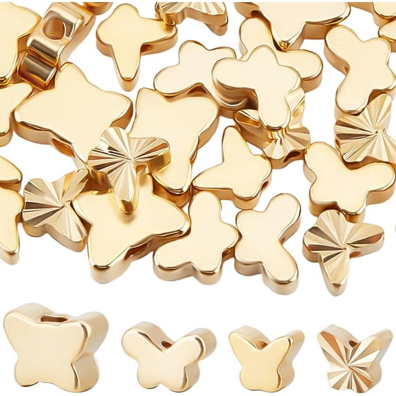 1 Box 40Pcs 4 Styles Butterfly Beads Bulk Real 24K Gold Plated Butterfly Spacer Beads Metal Charm Loose Bead