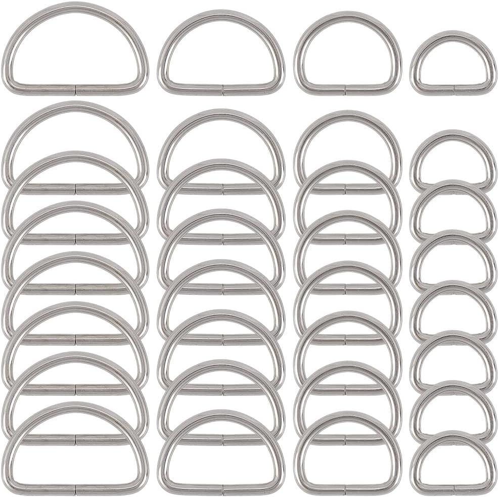1 Box 40Pcs 4 Styles Metal D Rings D Ring Sets Mixed Size Extra Thick ...