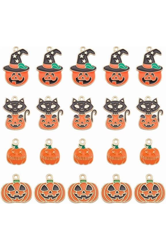 1 Box 40Pcs 4 Styles Pumpkin Charm Alloy Pumpkins Enamel Charms Bulk Assorted Metal Gold Orange Black Plated Colored Cat Thanksgiving Charm