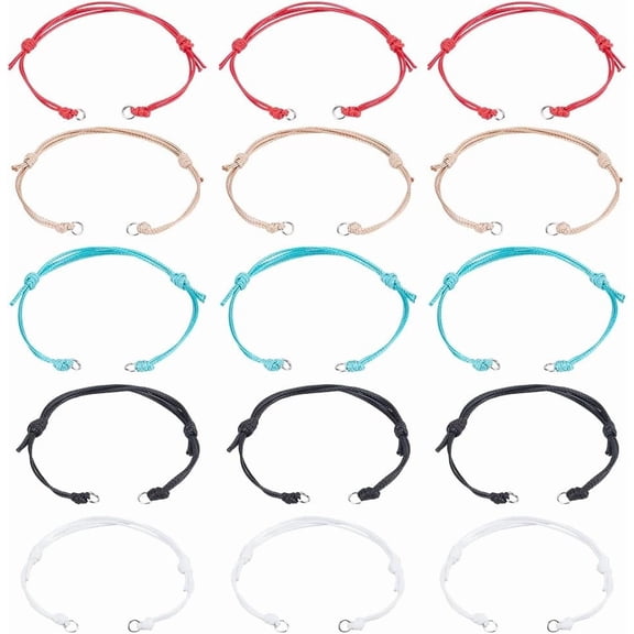 1 Box 40Pcs 5 Colors Adjustable Cord Bracelet Eco Friendly Bracelets Polyester Waxed Twist Beaded Rope with Stainless Steel Open Jump Rings for Friendship Jewelry Making DIY Crafts Supplies DIY