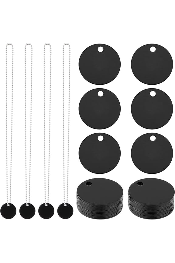 1 Box 40Pcs Aluminum Blank Tags Round Stamping Blanks Set DIY 20 Packs Metal Dog Tag Pet Name Laser Engraving Word Tag Charms Necklace Stainless Steel Ball Chains for DIY Craft Dog Collar 1box