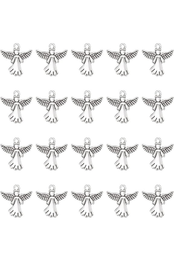 1 Box 40Pcs Angel Charms Guardian Angel Charm Bulk Tibetan Style Alloy Wings Double Sided Charms