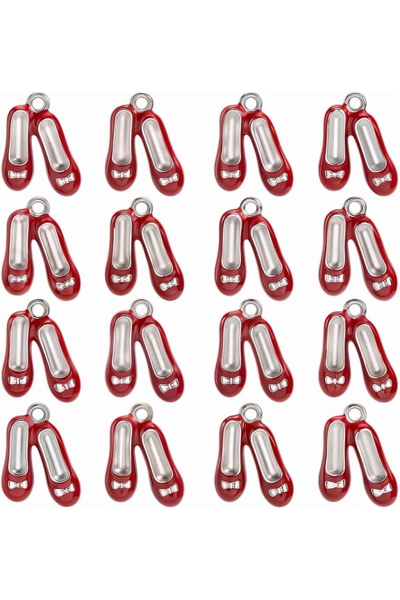 1 Box 40Pcs Ballet Slippers Charms Red Shoes Charms Silver Alloy Enamel Vintage Dorothy Ballet Dancing Coquette Pendants for DIY