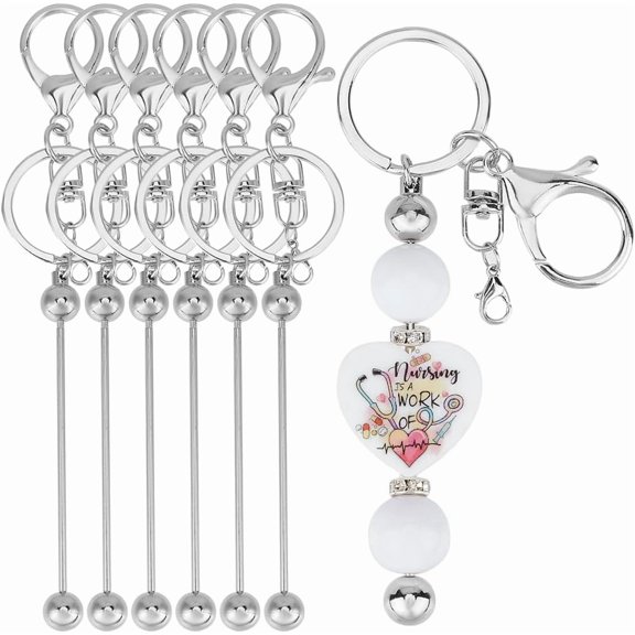 1 Box 40Pcs Beadable Keychain Bar Beadable Keychains Metal Beaded Keychain Charms Keychain Bar Bulk with 20Pcs Open Jump Rings for Jewelry Making Charms DIY Beading Key Chains Supplies Gray