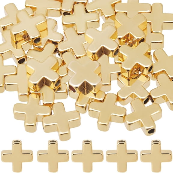 1 Box 40Pcs Beads 18K Gold Plated Brass 8x8x3mm Small Crucifix Spacer Beads Metal Beads for DIY Jewelry Making Findings