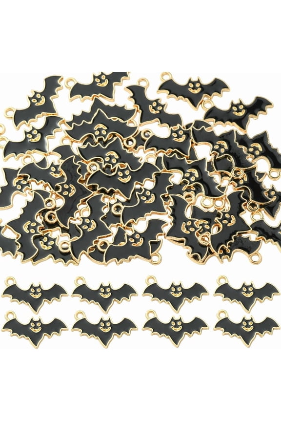 1 Box 40Pcs Black Bat Charms Bat Charms Gold Metal Enamel Dark Night Blood Sucking Horror Flittermouse Animals Pendants for Jewelry Making Bracelets DIY Holiday Crafts Bulk