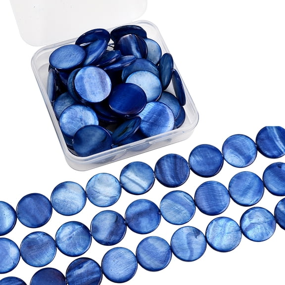 1 Box 40Pcs Blue Flat Shell Beads Flat Round Shell Beads 20mm Natural Seashell Dyed Ocean Beach Hawaii Summer Large Spacers for Jewelry Making