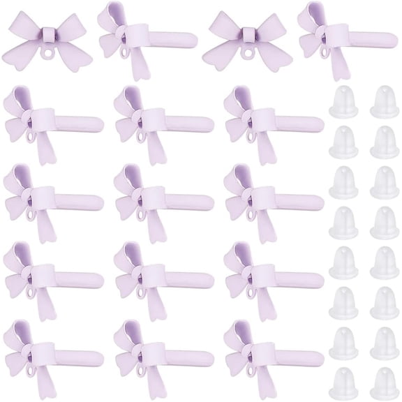 1 Box 40Pcs Bow Earrings Posts Earring Studs with Loop Plastic Ear Nuts Plum Bowknot Small Tie 925 Sterling Silver Pin Alloy Earring Findings for Jewelry Making Earrings Supplies DIY Crafts