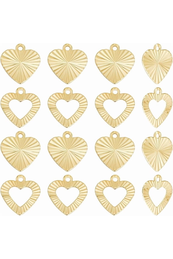 1 Box 40Pcs Brass Flat Heart Charms 18K Gold Plated Hollow Love Shape Charms for Jewelry Making