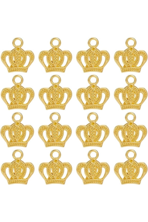 1 Box 40Pcs Charm Bulk Charms Gold Alloy Metal Tiara Royal Flat Diadem Queen King Charm