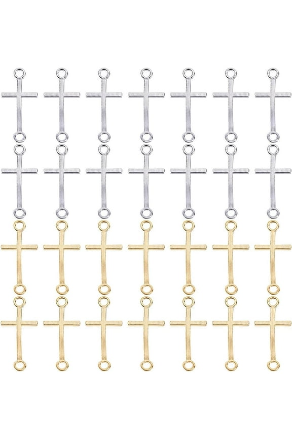 1 Box 40Pcs Charms Two Holes Double Loop Charms Golden Silver Alloy Linking Connector Charm Crucifix Links Connectors for Jewelry Making Charms Easter Christmas DIY Crafts