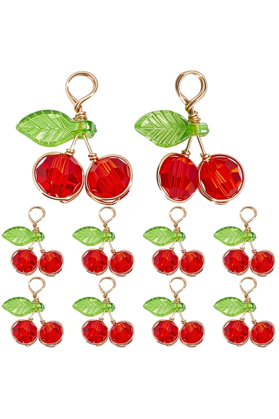 1 Box 40Pcs Cherry Charms 18K Gold Plated Brass Glass Small Red Fruit Cherry Charms with Loop