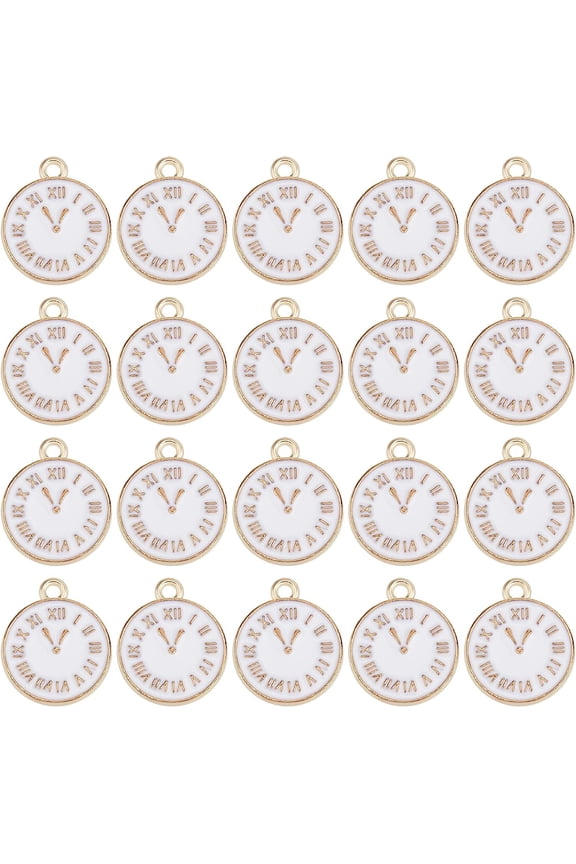 1 Box 40Pcs Clock Charms Bulk Mini Clock Charms Small White Enamel Flat Round Charm Time Clock Face Charms