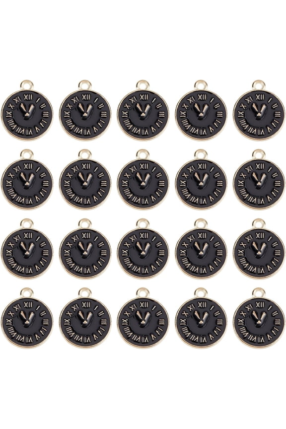1 Box 40Pcs Clock Face Charms Black Enamel Charms Flat Round Metal Charm Time Clock Charm Small Flatback Alloy Charms