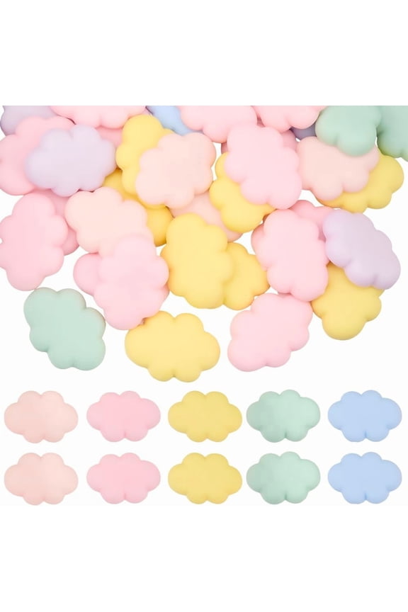 1 Box 40Pcs Cloud Resin Charms Cloud Cabochons Bulk Opaque Cartoon Random Colors Cute Funny Soft Flatback Cabochons