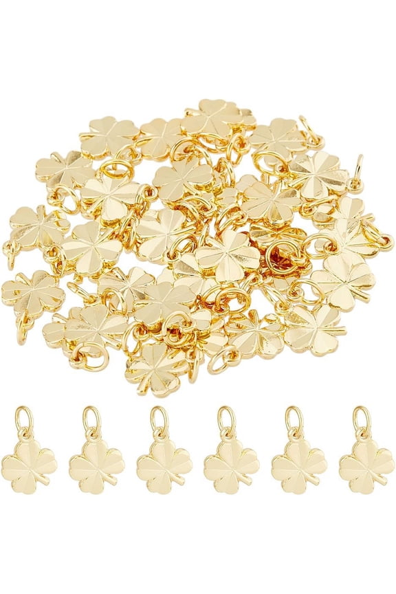 1 Box 40Pcs Clover Pendants Brass Irish Shamrock Charms 4 Leaf Clover Pendants Good Luck Charm Small Golden Charms St Patricks Pendants for DIY Bracelet Jewelry Making Hole: 2.5mm