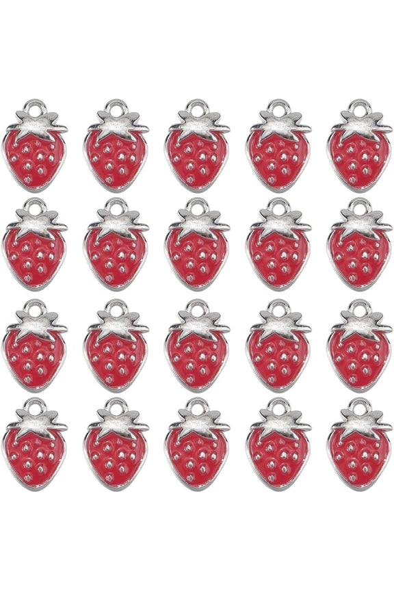 1 Box 40Pcs Enamel Strawberry Charms Red Fruit Charms Bulk Alloy Metal Sliver Cute Fruits Strawberries Charms for Jewelry Making Charms Supplies DIY Crafting Necklace Bracelet Earring Anklet Silver