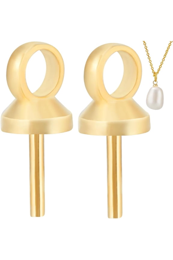 1 Box 40Pcs Eye Pin Peg Bails Cup Eye Pins Real 24K Gold Plated Brass Small Pearl Bail Peg Pendants Charm Connectors for Half Drilled Beads Jewelry Making Supplies DIY Crafts 7x2.5mm for DIY