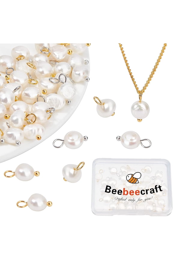 1 Box 40Pcs Freshwater Pearl Charms 2 Colors Baroque Natural Irregular White Pearl Dangle Drop Charms Pendant for DIY Bracelet Necklace Jewelry Making for DIY