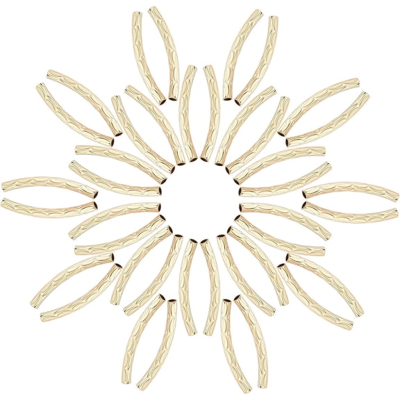 40Pcs Gold Curved Tube Beads 24K Real Gold Plated Brass Sleek Noodle Fish Scales Bead Long Large Hole Spacer Connectors