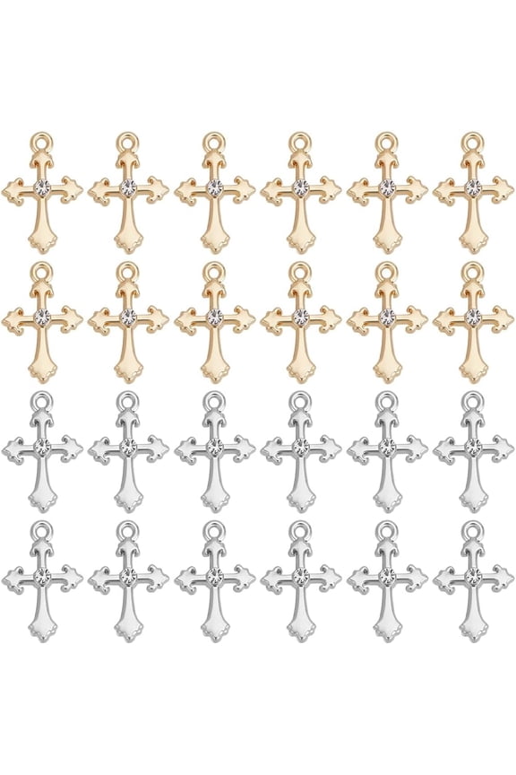 1 Box 40Pcs Gothic Charms Metal Crosses Charms Bulk Golden Silvery Alloy Rhinestone Easter Festivals Crosses Charms for Jewelry Making Charms Diy Earrings Necklaces Bracelets Gift