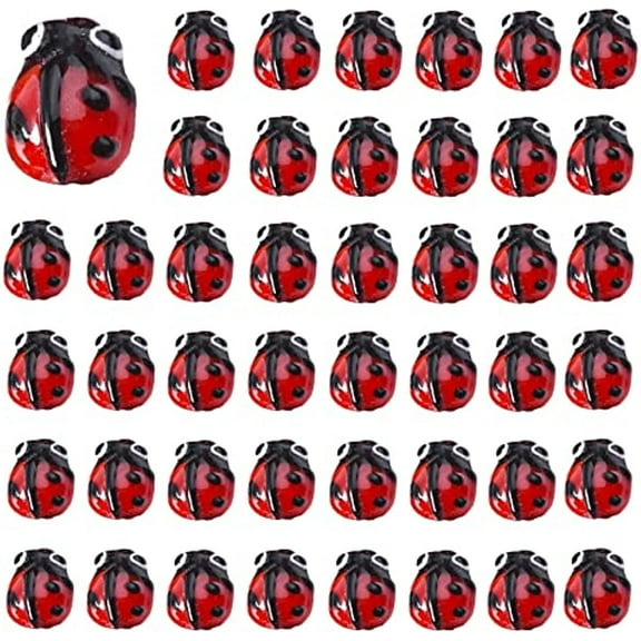 1 Box 40Pcs Ladybug Red Lampwork Glass Flying Animal Insects Handmade Bead &Loose Spacer Elastic Thread