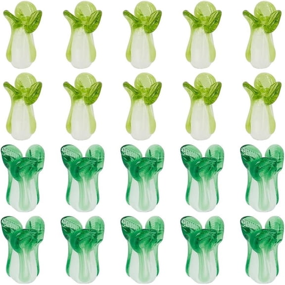 1 Box 40Pcs Lampwork Glass Beads Fengshui Chinese Cabbage Green Vegetable Handmade Lampwork Charms Bulk Fortune Wealth New Year Good Luck Loose Spacer Beads for Jewelry Making Kits for DIY