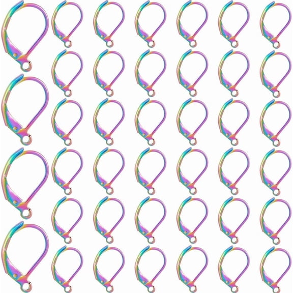1 Box 40Pcs Leverback Earring Findings Stainless Steel Earring Hooks Bulk French Wire Rainbow Color Lever Back Small Huggie Earring Hooks for Jewelry Making Supplies DIY Craft Women Beginner