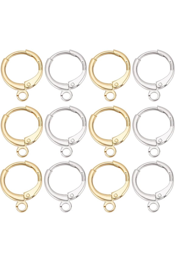 1 Box 40Pcs Leverback Earring Wires Real Gold Platinum Plated Brass Huggie Hoop Leverbacks Round Leverback Earring Hooks Earrings Findings Lever Back Clasps