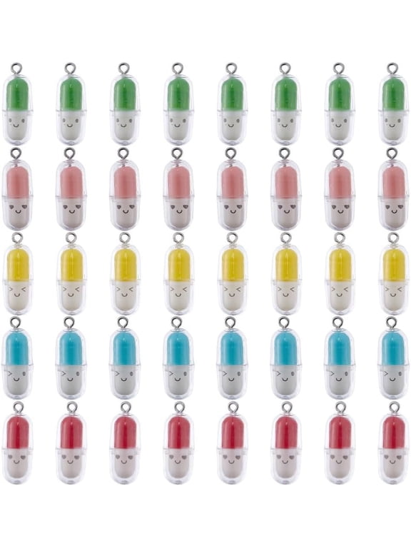 1 Box 40Pcs Medical Charms Bulk Nurse Charms Colorful Plastic Openable Miniature Capsule Funny Charm Lifelike Face Empty Charm for Jewelry Making Charms Pen Decoration DIY Supplies
