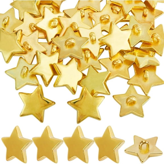 1 Box 40Pcs Plastic Pentagram Star Buttons Decorative Small Mini Golden 1 Hole Coat Button for Clothing DIY Crafts Sewing Embellishments Cardmaking Scrapbooking 0.71inch(18mm)