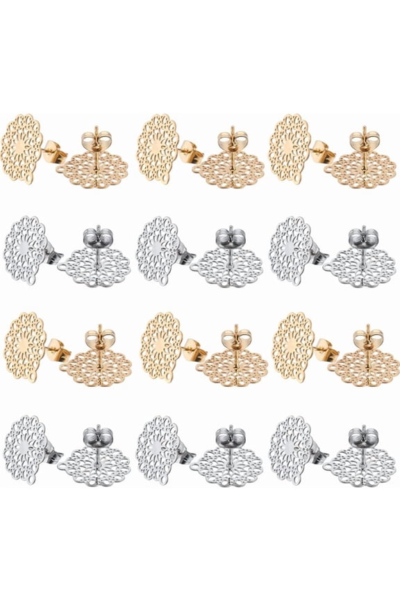 1 Box 40Pcs Post Earring Findings 304 Stainless Steel Earring Post Earring Stud with Loop Earring Posts Flower Stud Earrings for Jewelry Making Accessories DIY Dangle Earrings Supplies for DIY