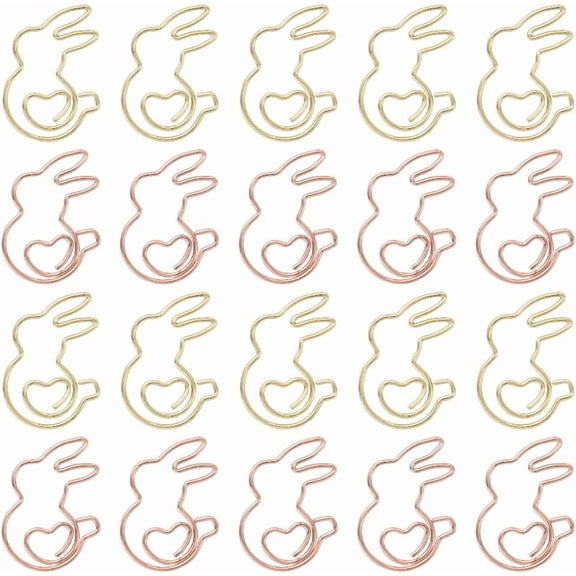 1 Box 40Pcs Rabbit Shaped Paper Clips Animal Paperclips Mini Cute Bunny Easter Rose Gold Metal Journal Bookmarks Clip Paper Clamp for Office Desk Document File Organization Wedding Decoration