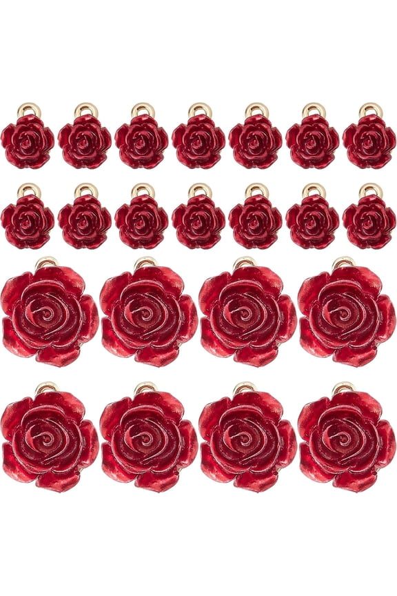 1 Box 40Pcs Rose Charms Bulk 3D Large & Small Red Rose Flower Resin Charms Back is Tree of Life 15mm 10mm Love Valentine's Day Charms for Jewelry Making Charms Women DIY Craft Supplies
