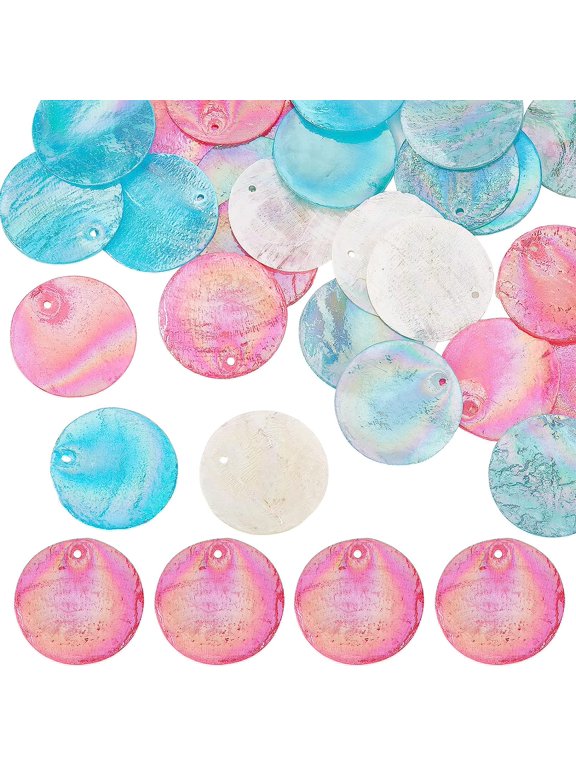 1 Box 40Pcs Shell Charms Seashell Charm Capiz Shells Slices AB Color Charms 25mm Flat Round Blue for Jewelry Making Charm DIY Wind Chime Earrings Supplies Mixed Color