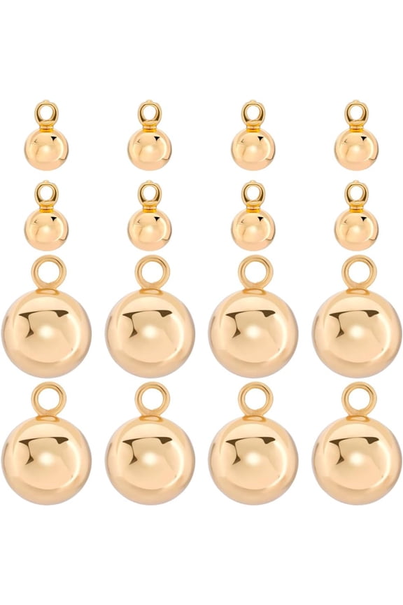 1 Box 40Pcs Small Gold Ball Charms Real 18K Gold Plated Brass Sphere Dangle Charms