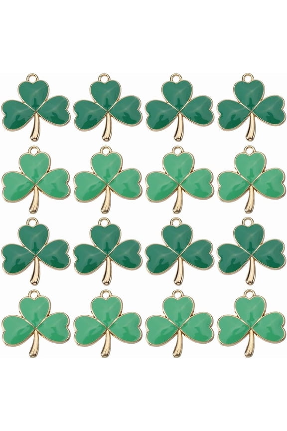 1 Box 40Pcs St. Patrick's Day Charms Shamrock Charm Green Enamel Three Leaves Alloy Metal Luck Flat Irish Lucky Clover Charms