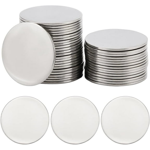 1 Box 40Pcs Stainless Steel Stamping Blanks Laser Engraving Disc Bulk Silver Flat Round 30mm Engravable Blank Metal Patch for DIY Jewelry Craft Name Tag Necklaces Earrings Engraved Supplies