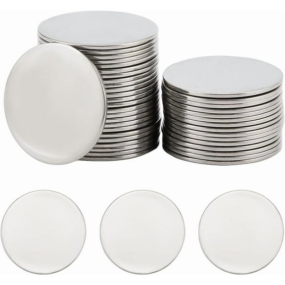 1 Box 40Pcs Stainless Steel Stamping Plates Stamped Metal Tag Bulk 25mm Flat Round Silver Engravable Blank Disc Patches for Engraving DIY Jewelry Craft Necklaces Earrings Making Supplies