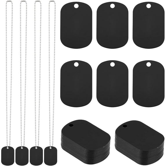 1 Box 40Pcs Stamping Blank Tag Aluminum Blank Tags Stainless Steel Ball Chain Black 1.5x1 Blanks Charm DIY 20 Sets Metal Dog Name ID Tags Laser Engraving Charms for DIY Necklace Craft