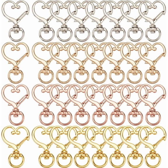 1 Box 40Pcs Swivel Snap Hooks Gold Lobster Clasps Bulk Alloy Rotating Heart Shaped Spring Snap Key Chain Hook Clasps Hanging Buckle for DIY Making