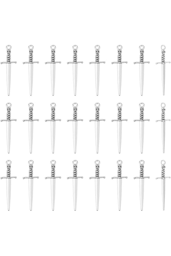 1 Box 40Pcs Tibetan Style DIY Alloy Sword Weapon Big Pendants Antique Silver 58x18x5mm Hole: 3mm