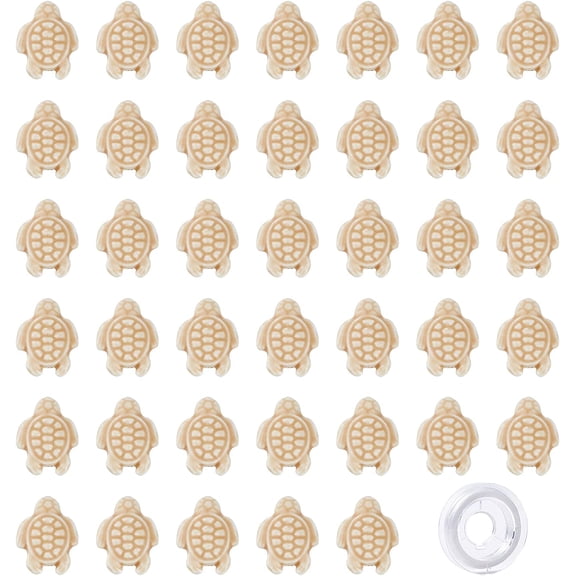 1 Box 40Pcs Turtle Beads Bulk Porcelain Tortoise Bead Charms Carved Ocean Animal Spacer Beads Elastic Thread for DIY Jewelry Making Bracelets Necklaces Crafts Supplies White
