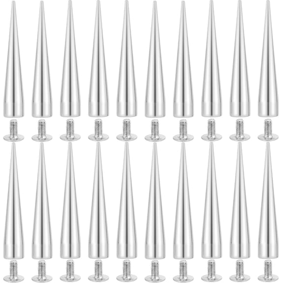 1 Box 40mm Silver Cone Spikes Metal Spike Studs Large Cone Punk Round Screwback Stud 30 Sets Long Leathercraft Tree Spikes Leather Rivets for Clothing Jackets Shoes Rock Style DIY Crafts