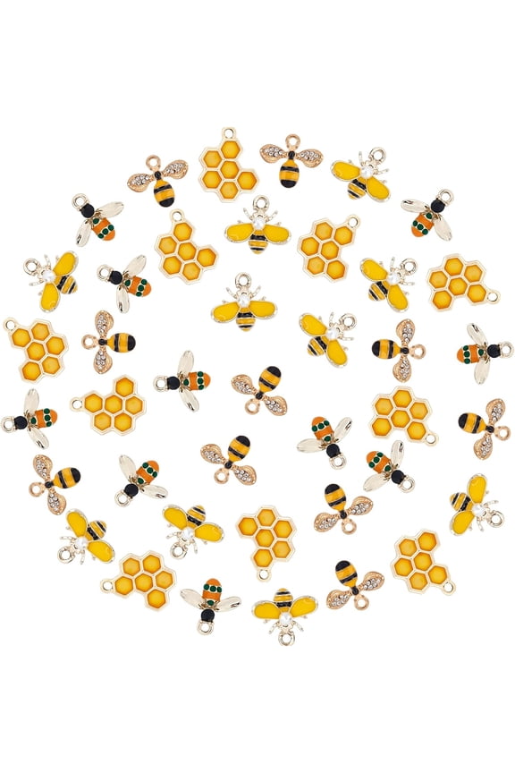 1 Box 40pcs 4 Styles Bees Charms Pendants Animal Bees Honeycomb Enamel Charm with Rhinestone