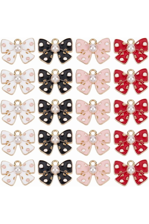 1 Box 40pcs Alloy Bowknot Charms Mini Bow Charms Valentine's Day Enamel Mini Tiny Romantic Firebrick Black Bowtie Kawaii Charm Bulk For Jewelry Making Bracelets Home Party Supplies Gift Diy