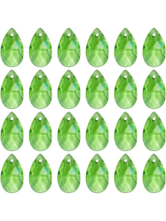1 Box 40pcs Faceted Teardrop Charms Green Glass Teardrop Beads Pale Green Tear Drop Pear Crystal Prism August Birthstone Charms for Jewelry Making Charms Lamp Home Hanging Decoration DIY