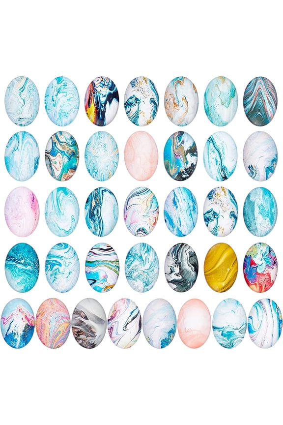 1 Box 40pcs Oval Glass Cabochons 25x18mm Marble Photo Glass Cabochon Mosaic Tiles Cabochons Dome Gems for Photo Cameo Pendant Jewelry Making Handcrafts Scrapbooking