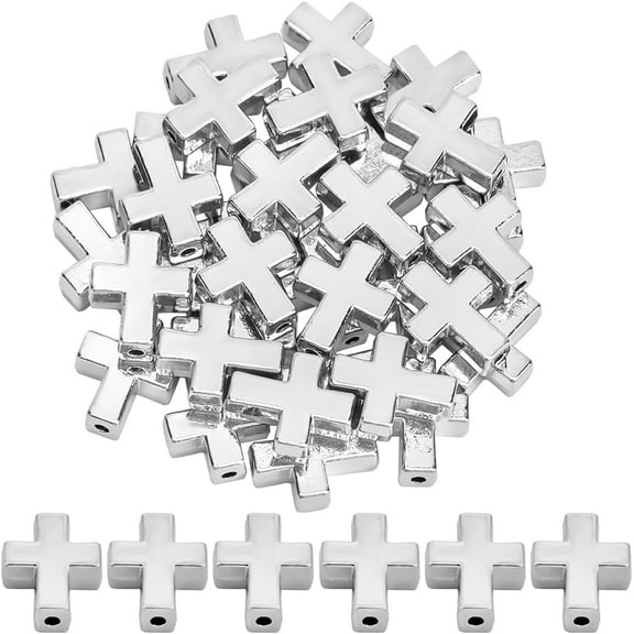 1 Box 40pcs Silver Cross Beads Bulk Metal Cross Bead Small Alloy Tibetan Style Loose Spacer Crosses Center Bead Bulk Beading Kits Supplies Necklace Bracelets Decoration